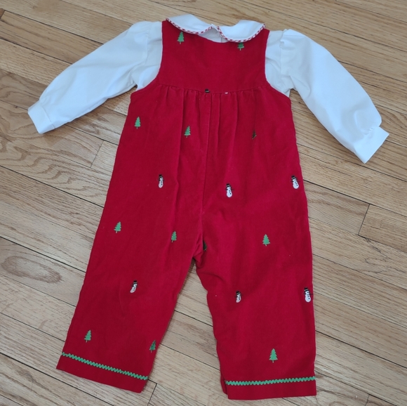 Vintage Christmas embroidered corduroy overalls and collared top 24 mo - Picture 3 of 5